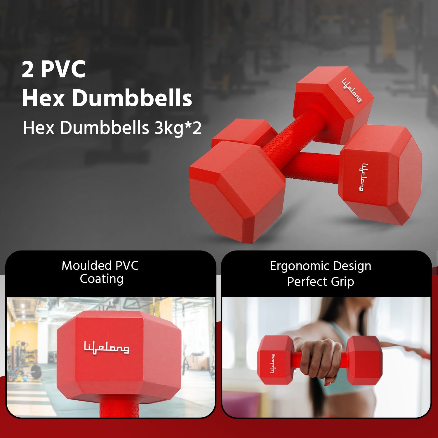 PVC Hex Dumbbells Set | 2 x 3kg