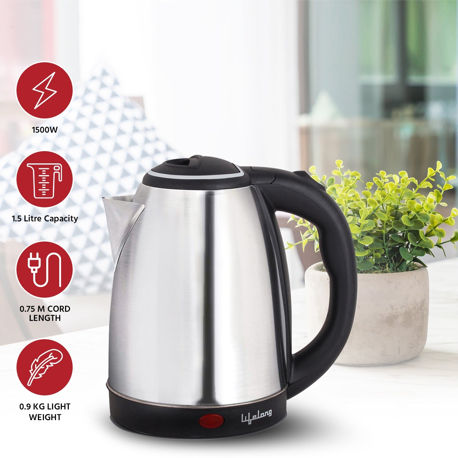 1.5L Electric Kettle with Stainless Steel Body