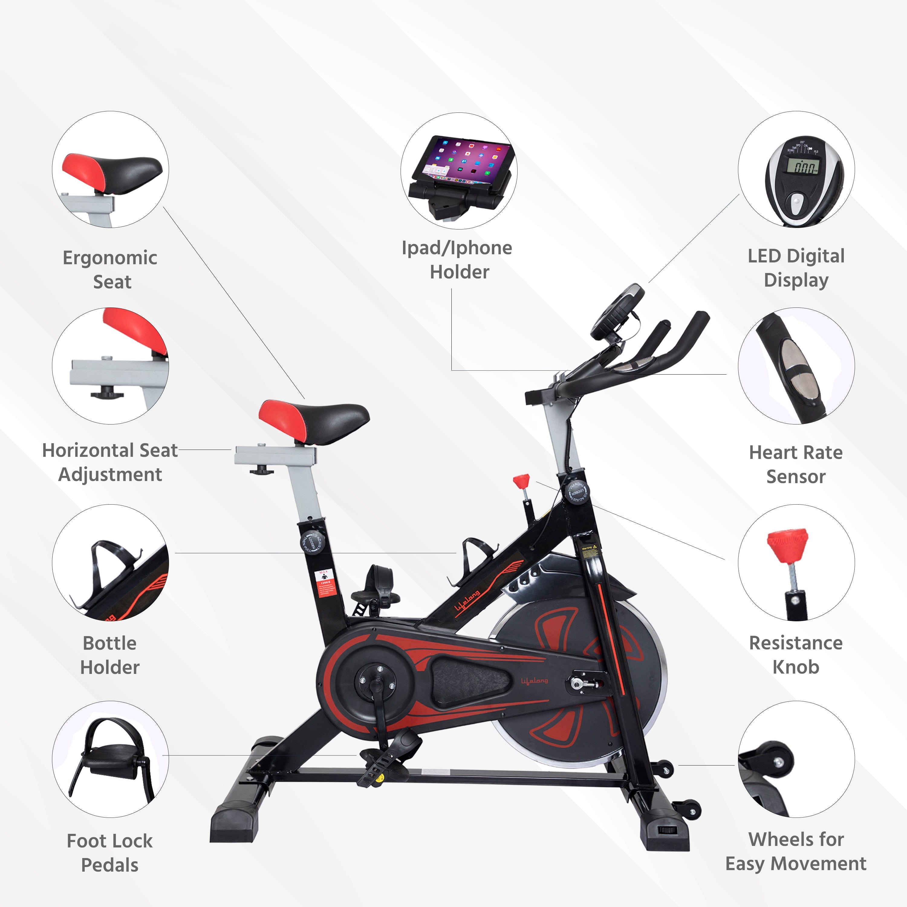 Fit Pro Spin Fitness Bike, Black & Red