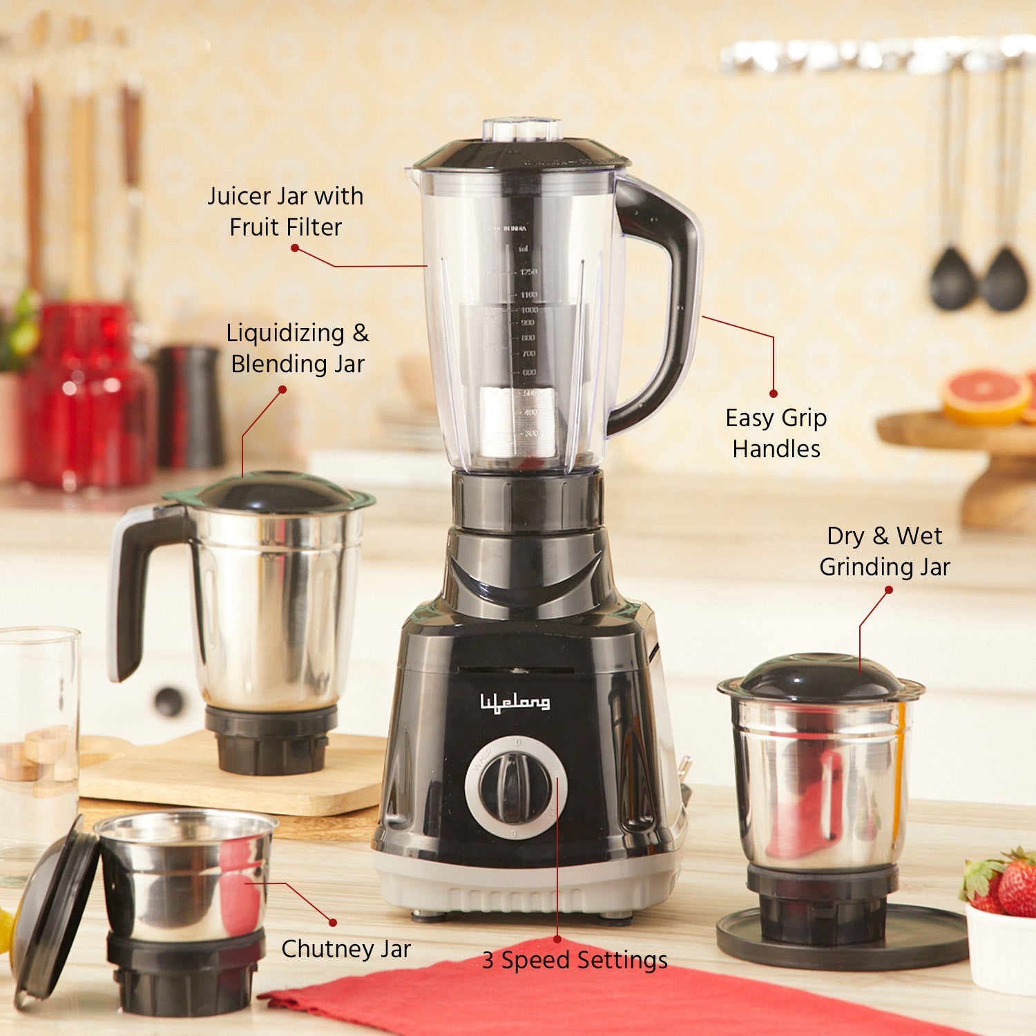 750W Juicer Mixer Grinder with 4 Jars