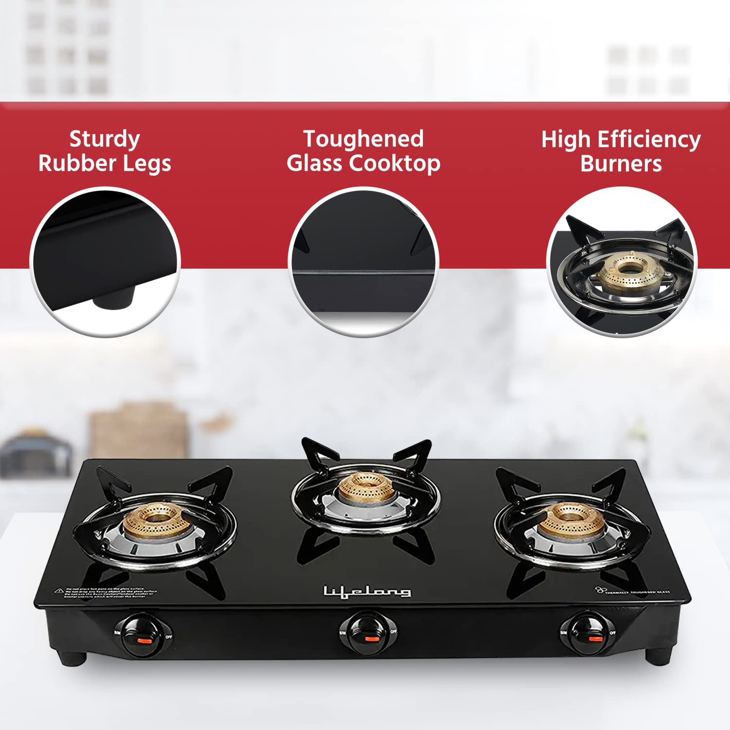 3 Burner Glass Gas Stove