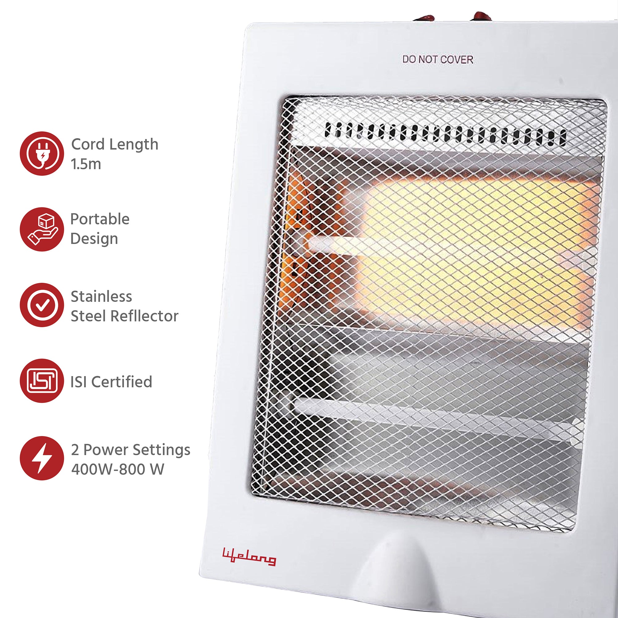 Regalia 800 Watts Quartz Room Heater for Home with 2 Power settings, ISI Certified, 2 Rod Heater for Room