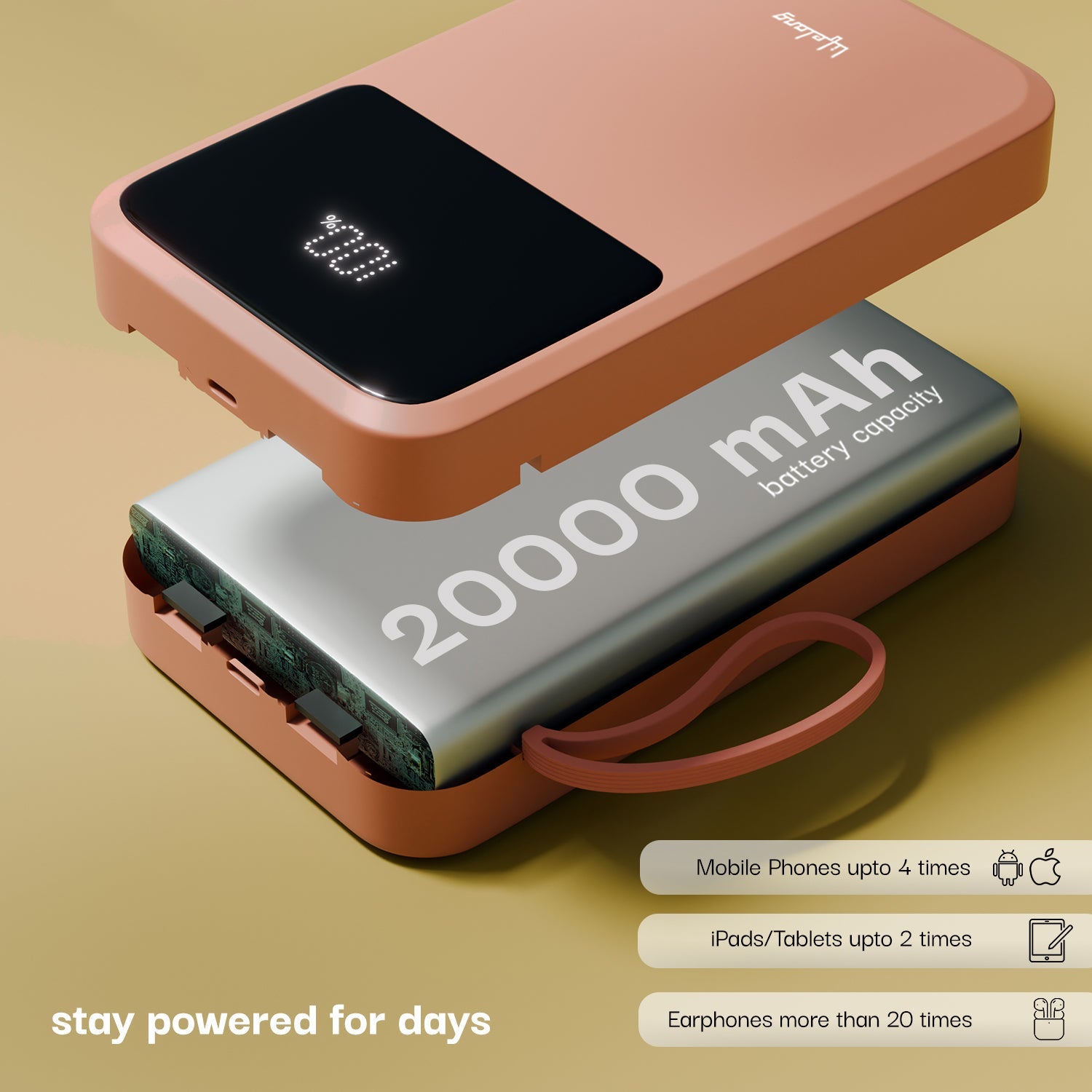 20000 mAh Power Bank - Rust Orange