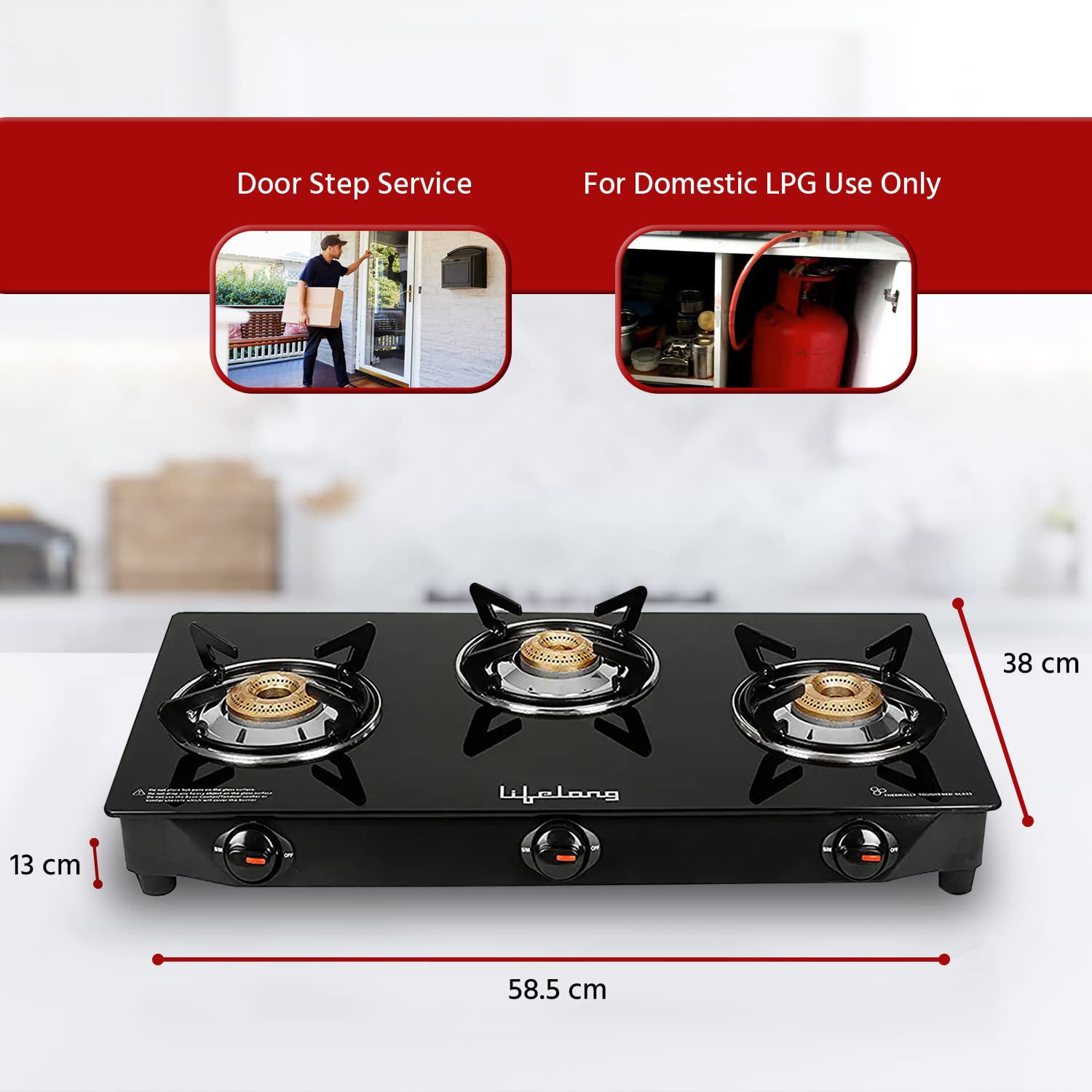 3 Burner Glass Gas Stove