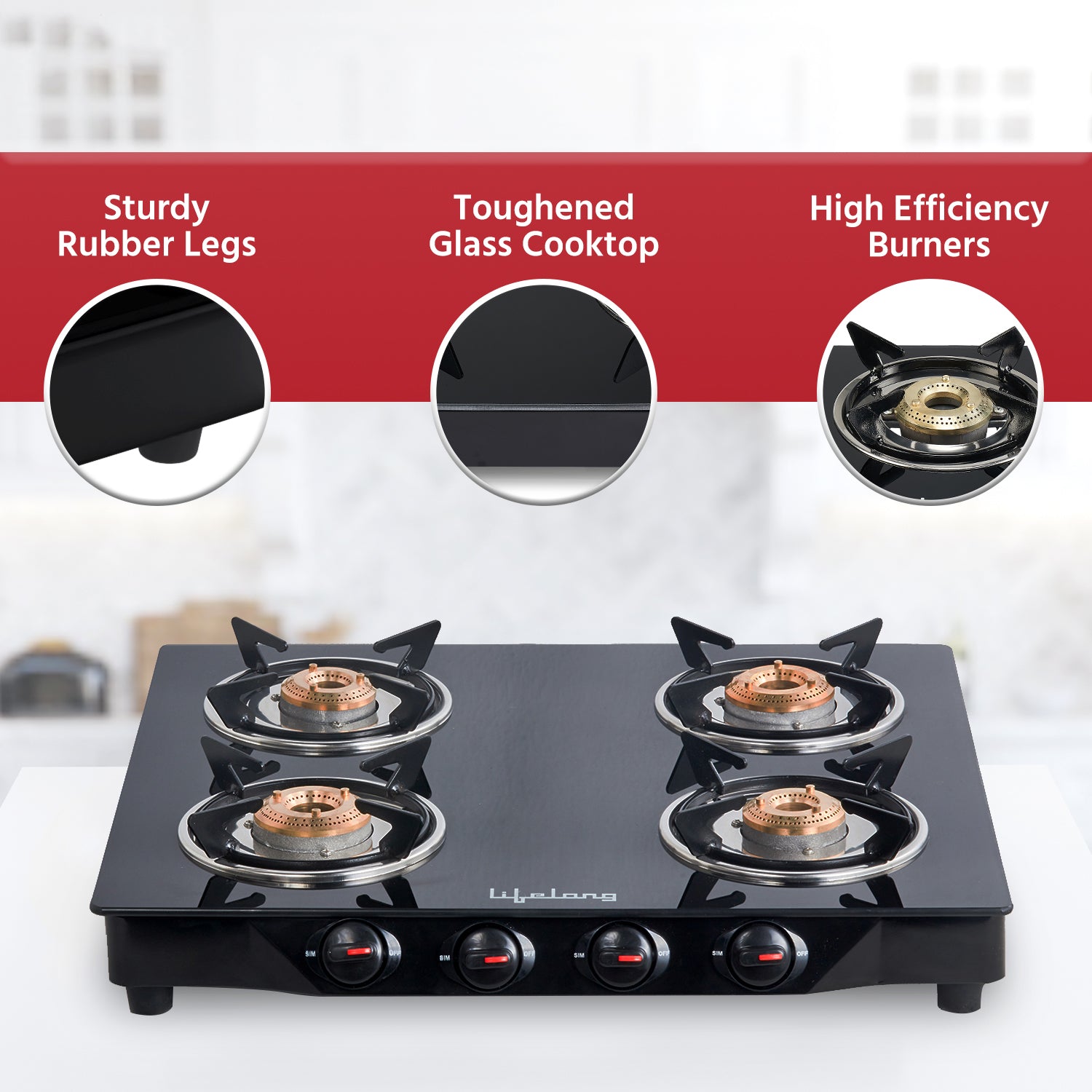 4 Burner Glass Top Gas Stove