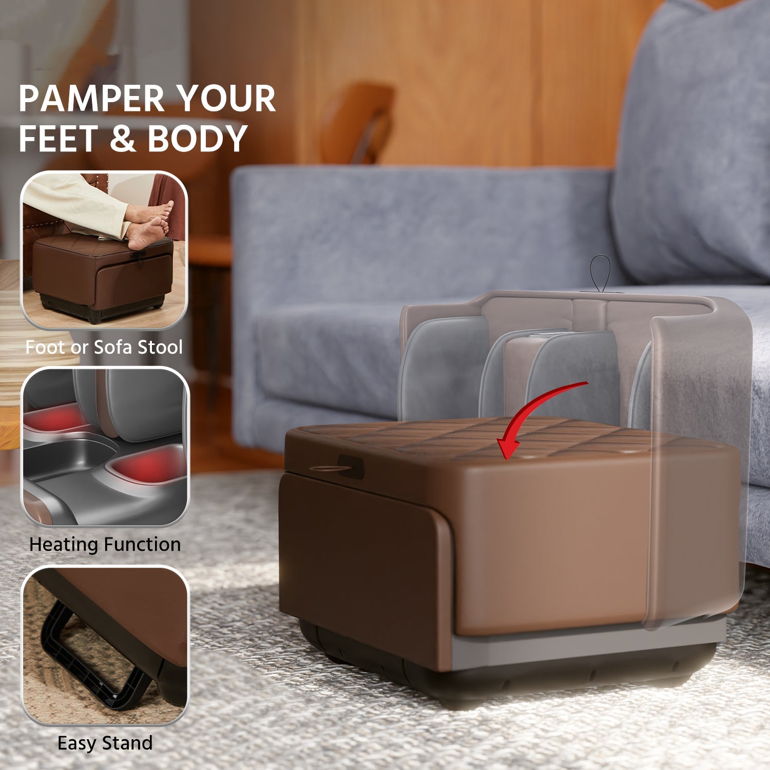 2-in-1 Foot & Leg Massager (Ottoman Brown)