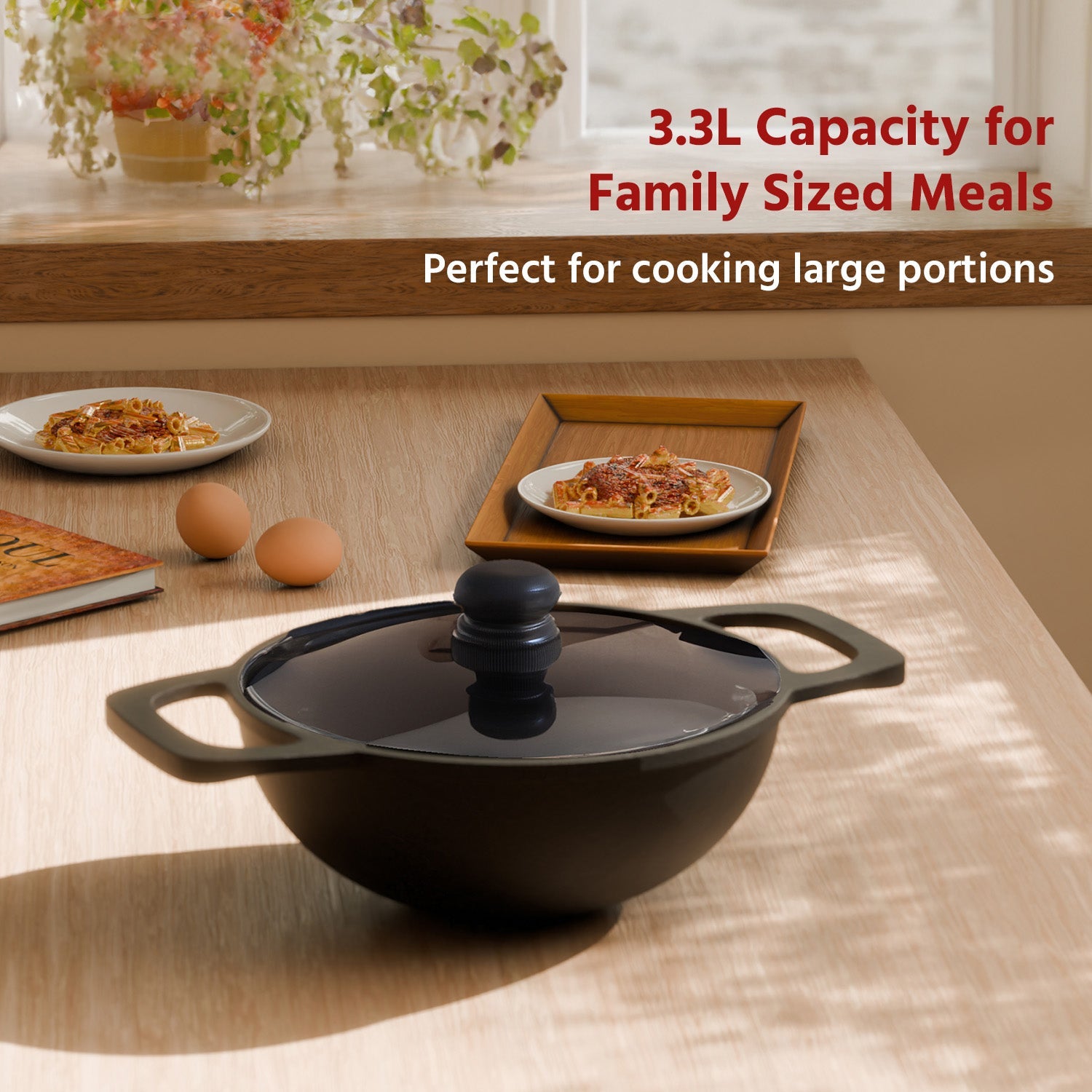 24cm Cast Iron Kadhai with Glass Lid & Wooden Spatula