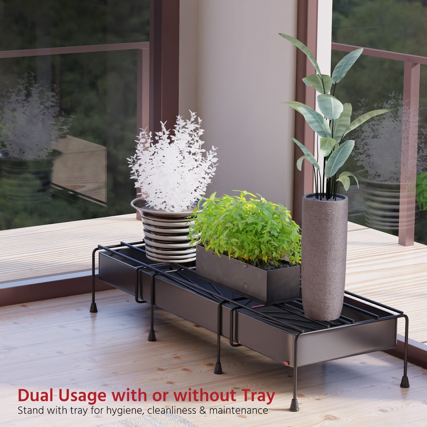 Set of 4 Plant Stands with Tray