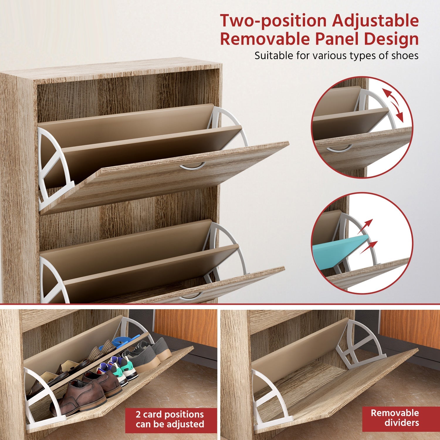 Wooden Shoe Rack Cabinet with Adjustable Shelf