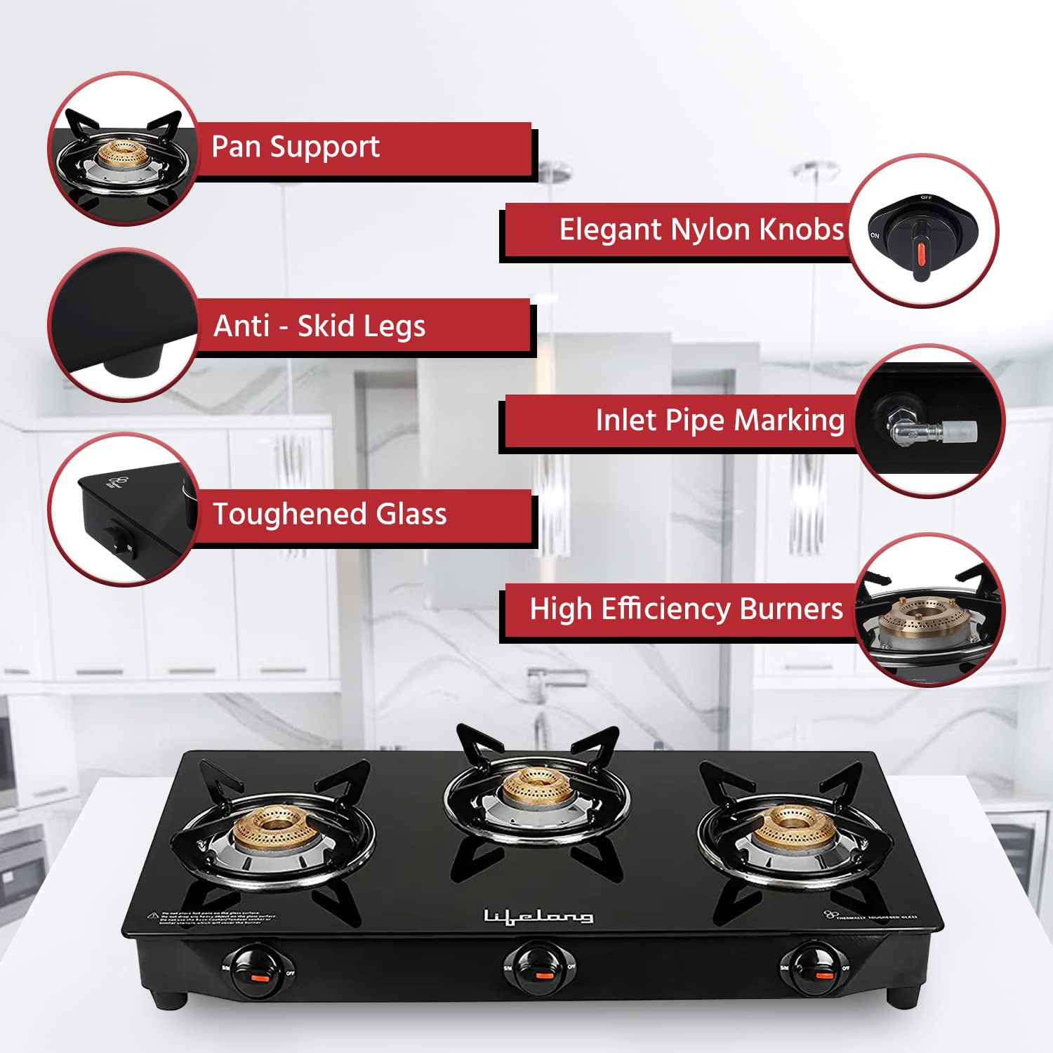 3 Burner Glass Gas Stove