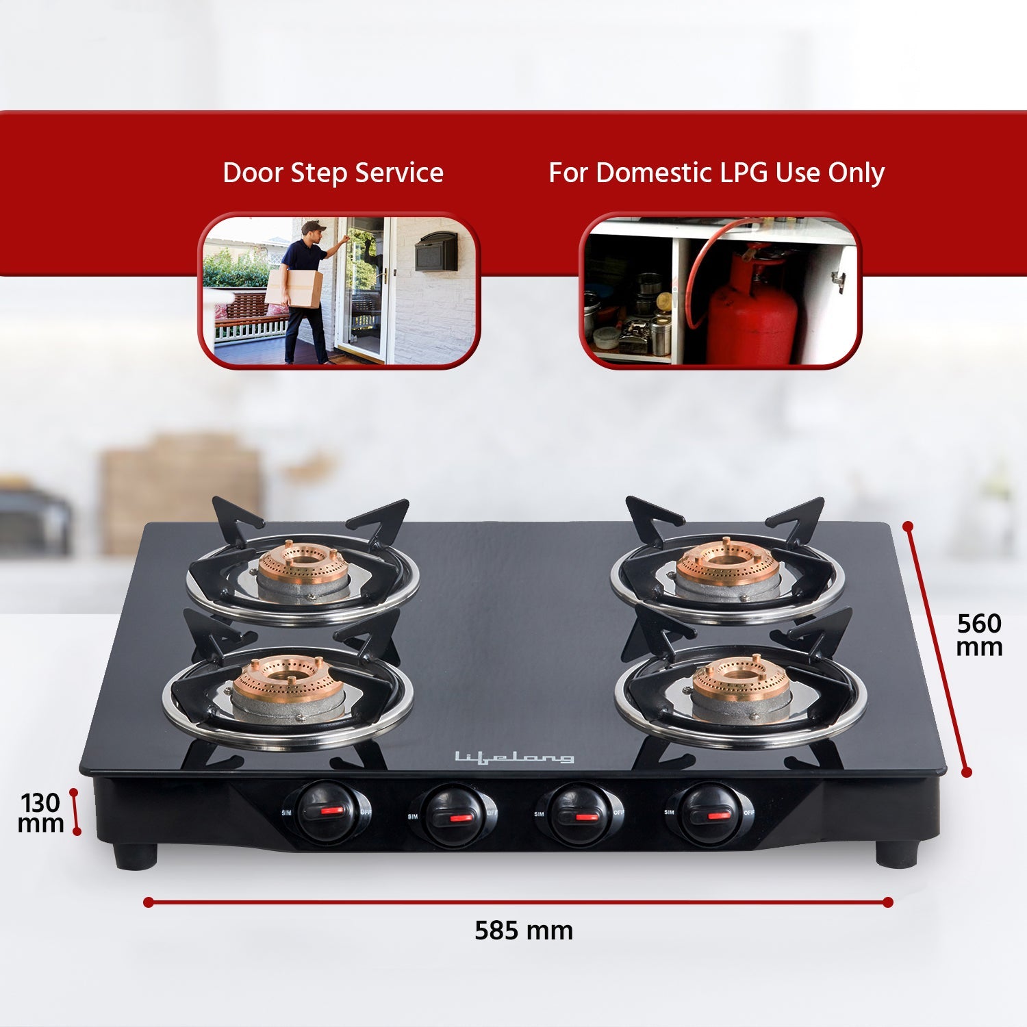 4 Burner Glass Top Gas Stove