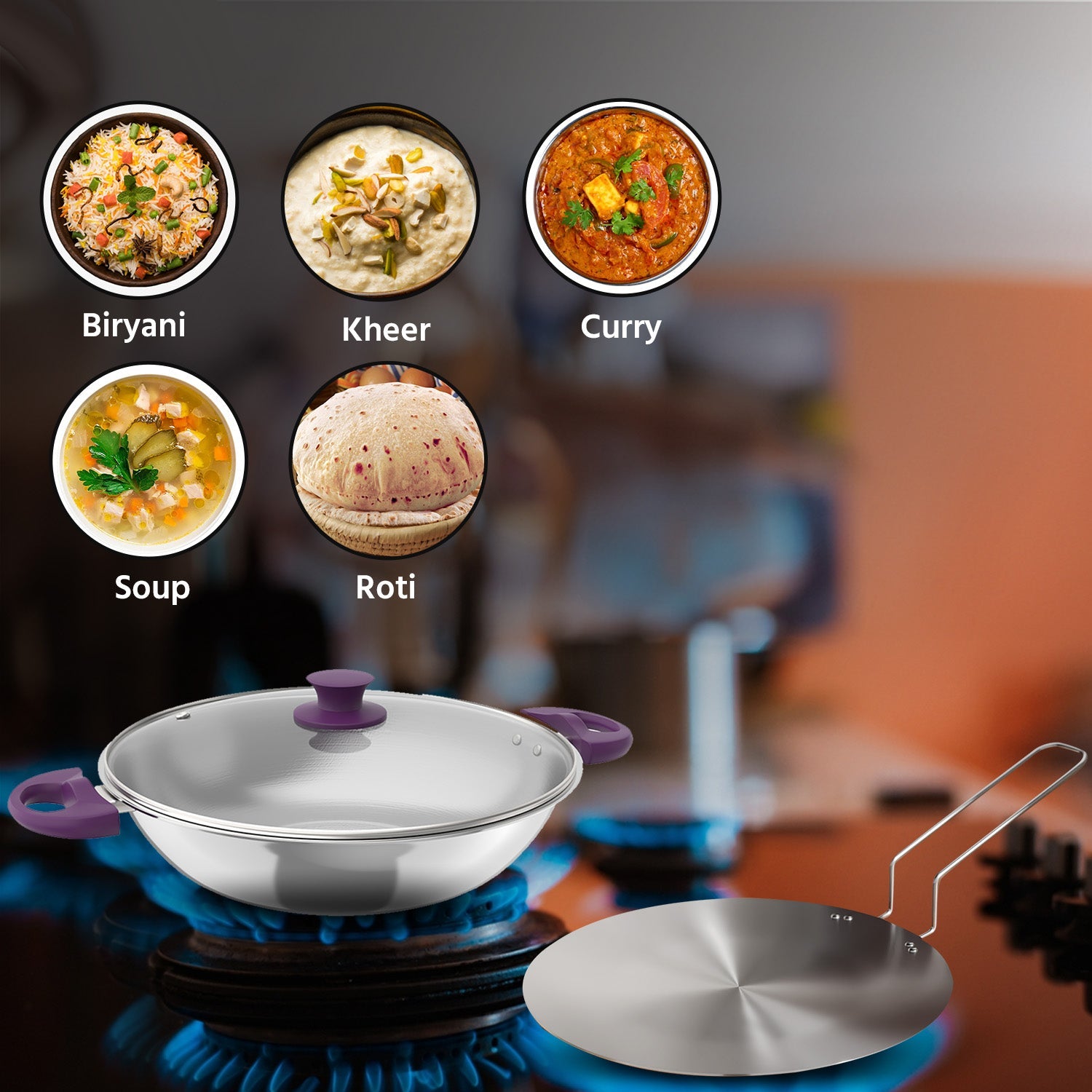 Triply Cookware Set with Kadhai and Roti Tawa