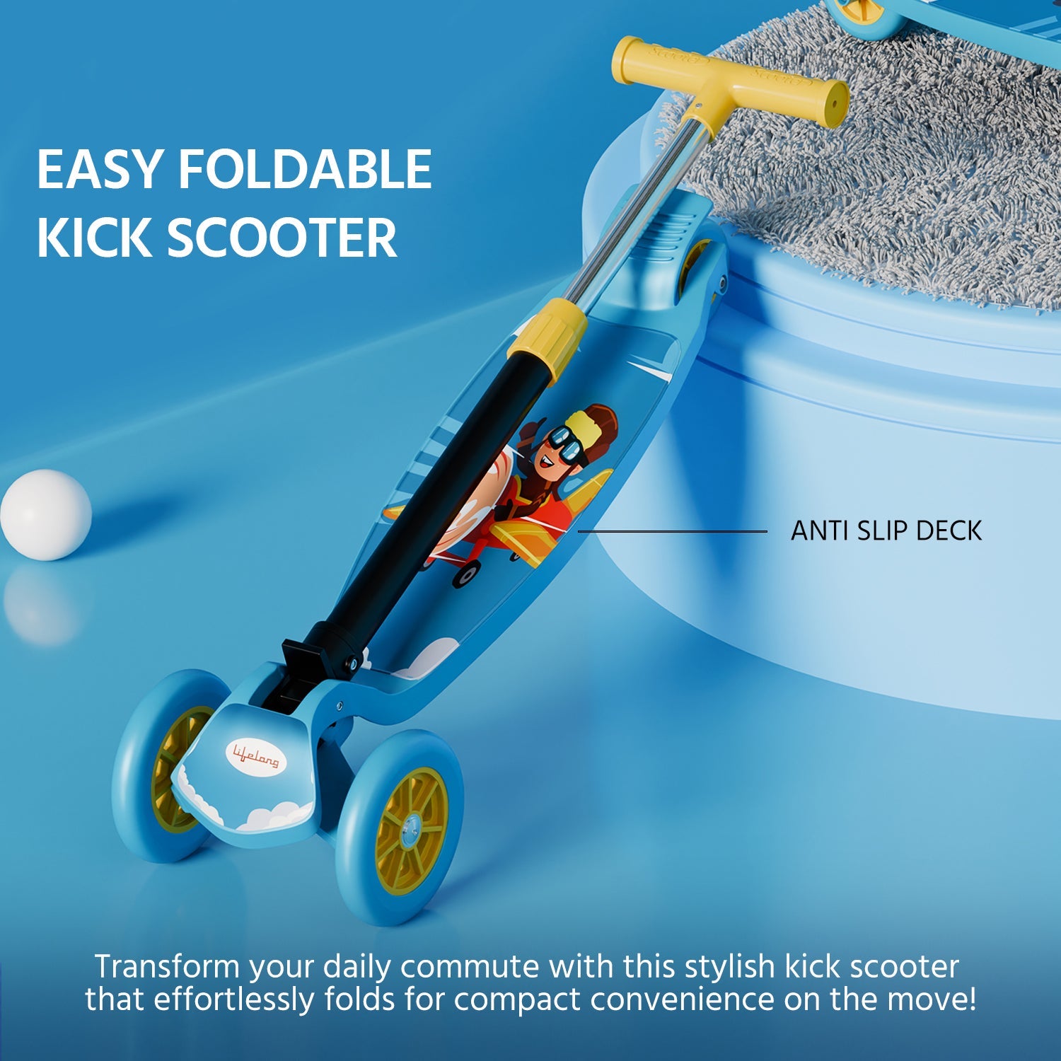 Foldable Kick Scooter , Blue & Yellow