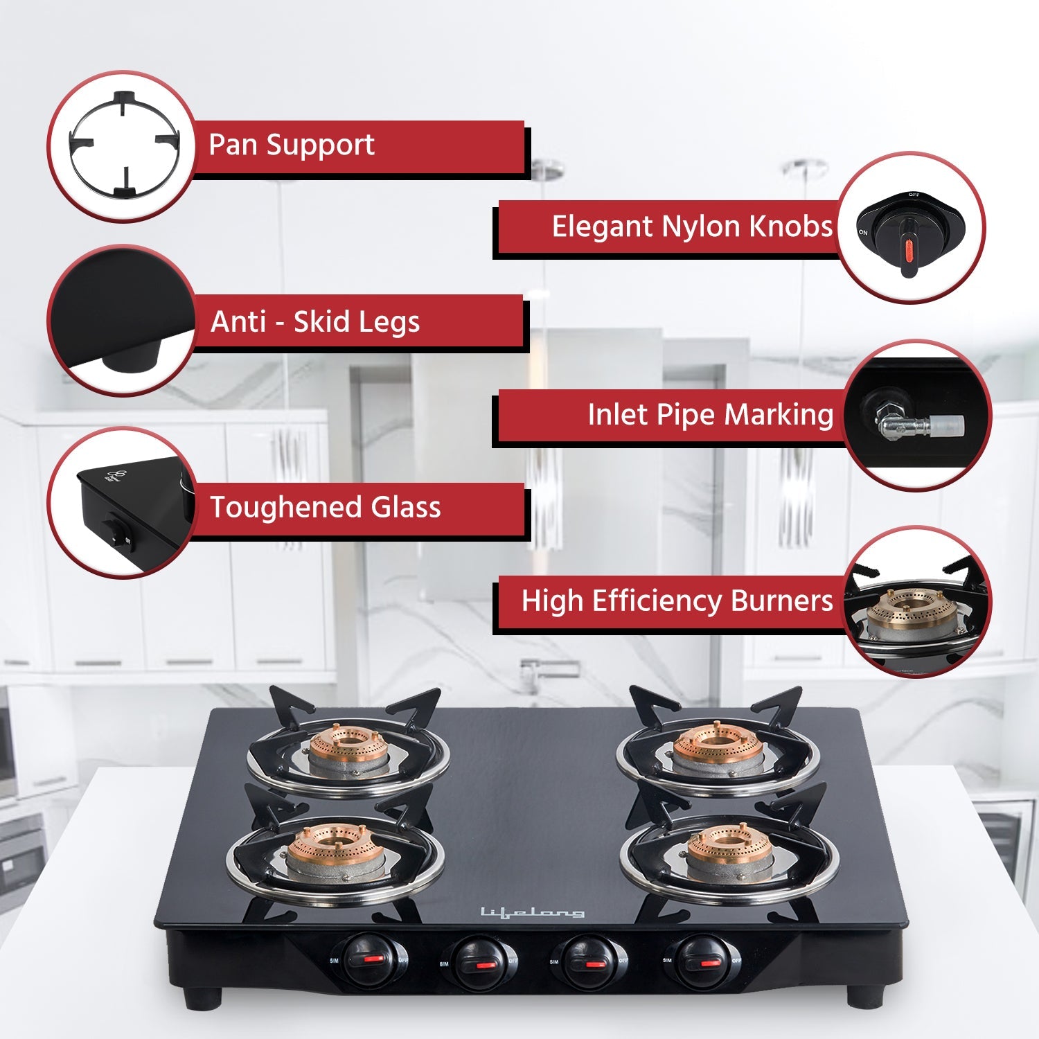 4 Burner Glass Top Gas Stove