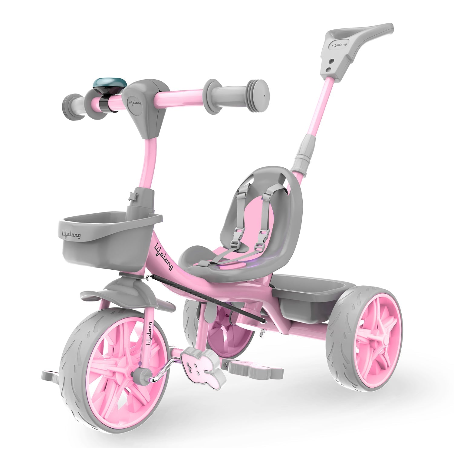 Kids Trike Cycle Parental Control, Pink & Grey