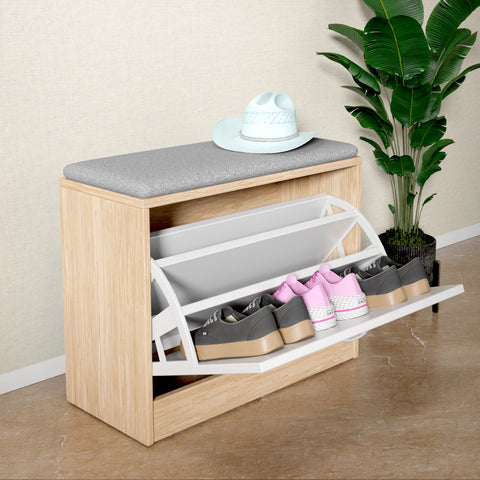 Wooden Shoe Rack Cabinet with Bench