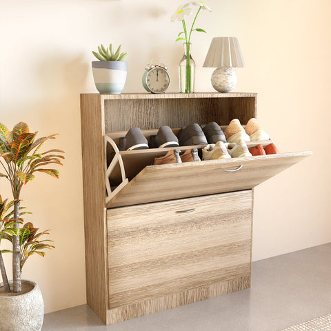 Wooden Shoe Rack Cabinet with Adjustable Shelf