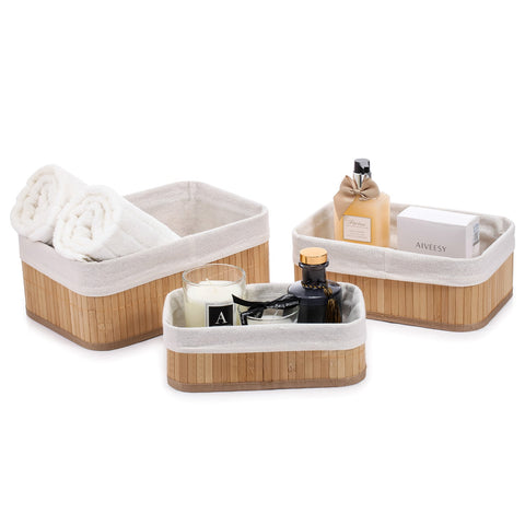 3-Basket Bamboo Bathroom Organiser