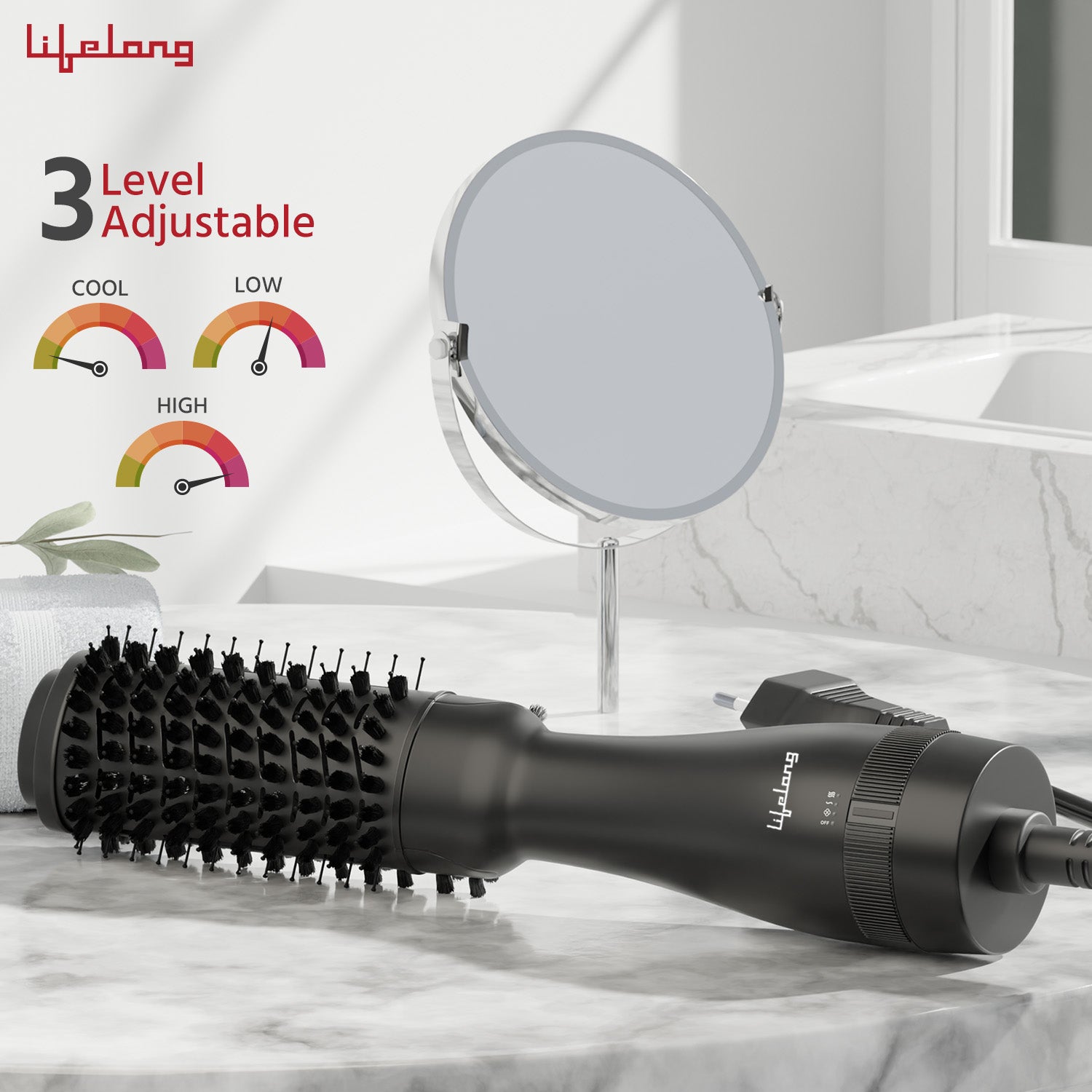 Lifelong Professional Volumizer Hair Dryer | Hot Air Brush, 1200 Watts, 3 in 1 Hair Styling Brush for Blow Dryer