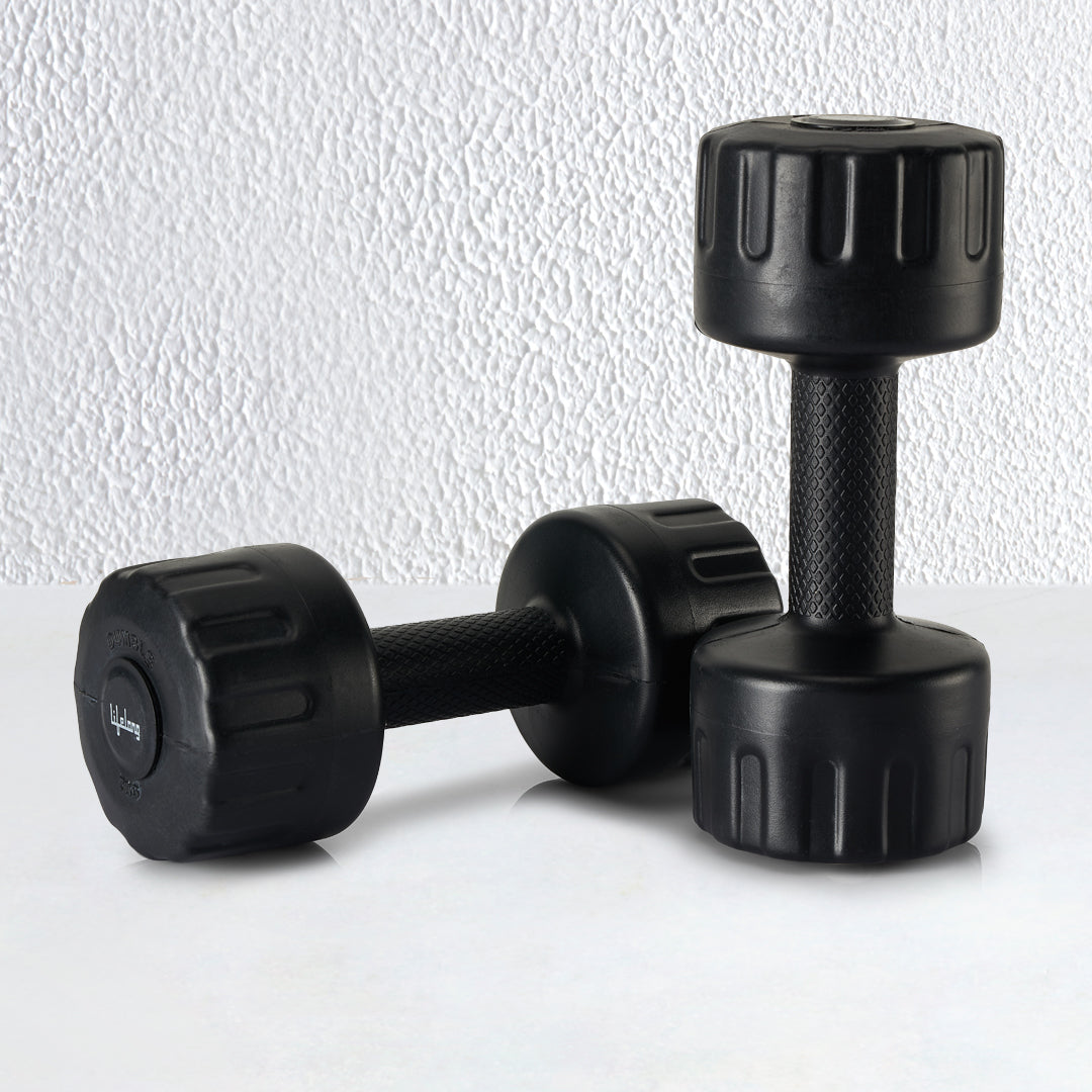 Lifelong  PVC Dumbbells 2 x 2=4kg Weights (Black Color) Fitness